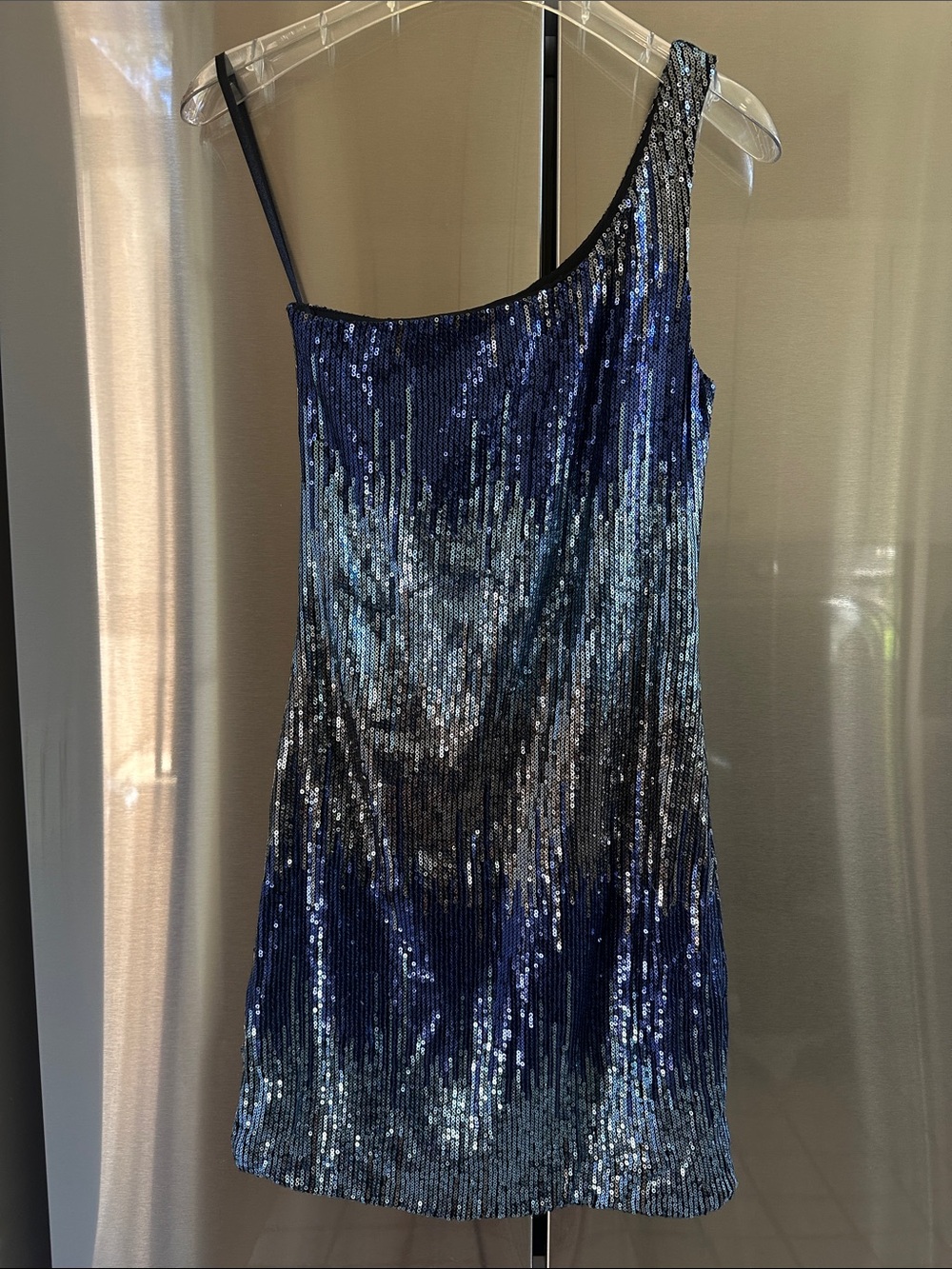 NWOT One-Shoulder Sparkling Sequin Ombré blue turquoise Mini Party Dress 🤩